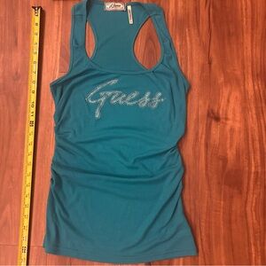 Guess teal blue green racer back ruched tank top